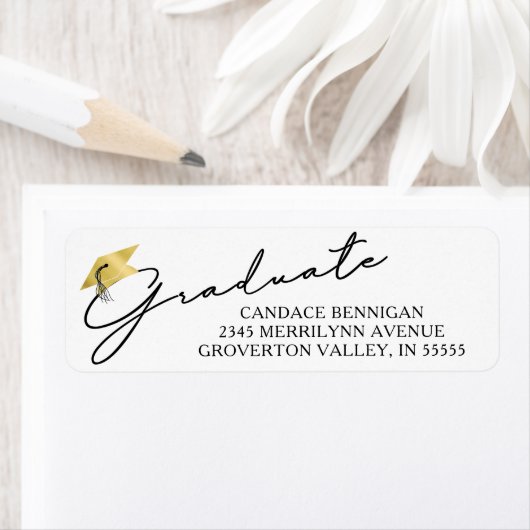 Modern Script Afstuderen Zwart Goud Pet Label (Insitu)