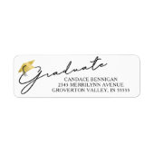 Modern Script Afstuderen Zwart Goud Pet Label (Voorkant)