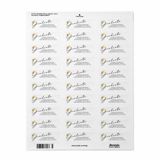Modern Script Afstuderen Zwart Goud Pet Label (Full Sheet)