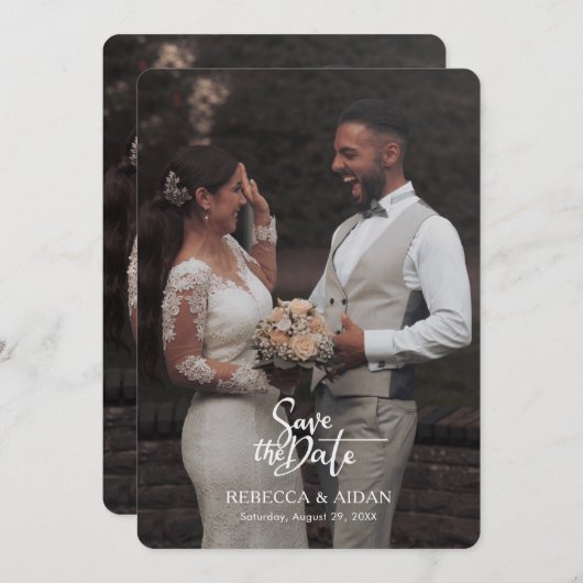 Modern Script All in One Photo Wedding Invitation (Devant / Derrière)