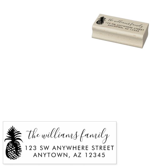 Modern Script Ananas Retouradres Rubberstempel (Gestempeld)