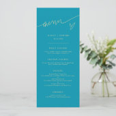 Modern Script Aqua Blauwe Trouwmenu Menu (Staand voorkant)
