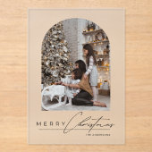 Modern Script Arch Family Photo Christmas Card Acryl Uitnodigingen (Voorkant)