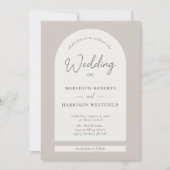 Modern Script Arch Lijst Taupe Ecru Bruiloft Kaart (Voorkant)