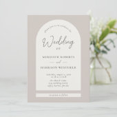 Modern Script Arch Lijst Taupe Ecru Bruiloft Kaart (Staand voorkant)