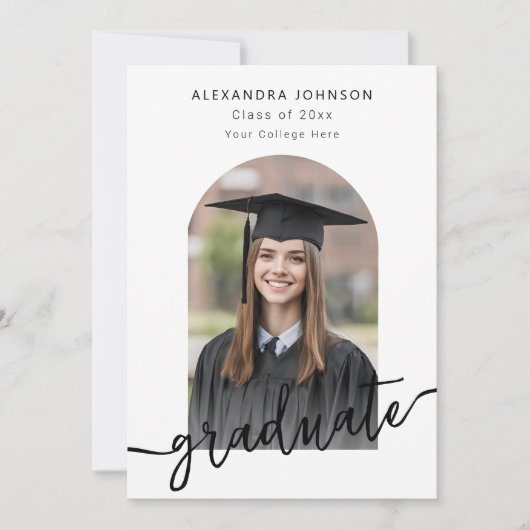 Modern Script Arch Photo Afstuderen Aankondiging (Voorkant)