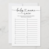 Modern Script Baby Naam Race Baby shower Game Kaart (Voorkant)