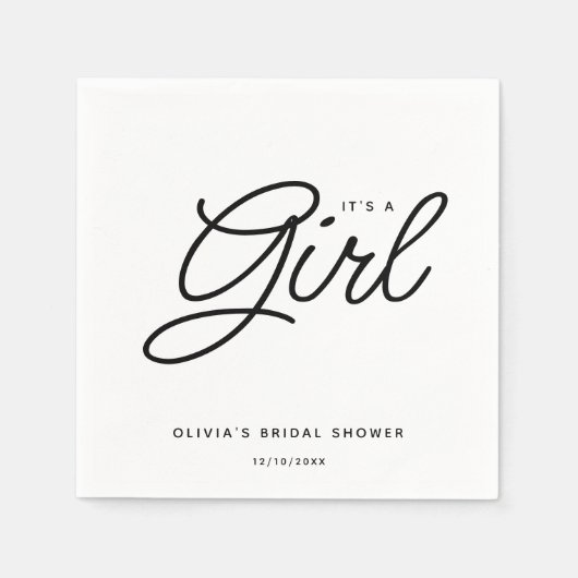 Modern script Baby shower Het is een meisje Servet (Voorkant)
