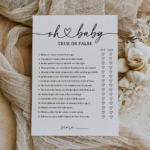 Modern Script Baby shower True of False Game Kaart