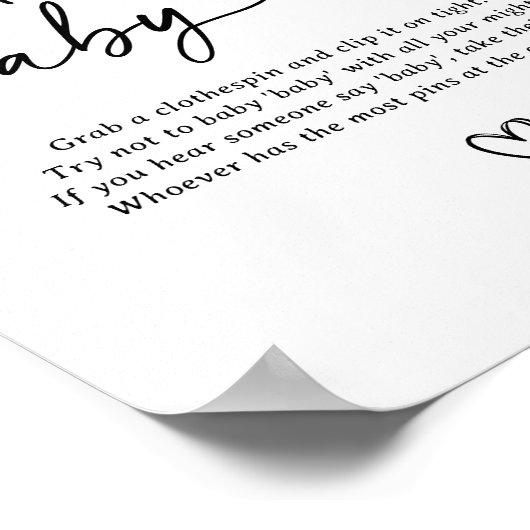 Modern script Baby shower zeg geen Baby teken Poster (Hoek)