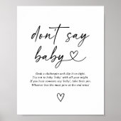 Modern script Baby shower zeg geen Baby teken Poster (Voorkant)