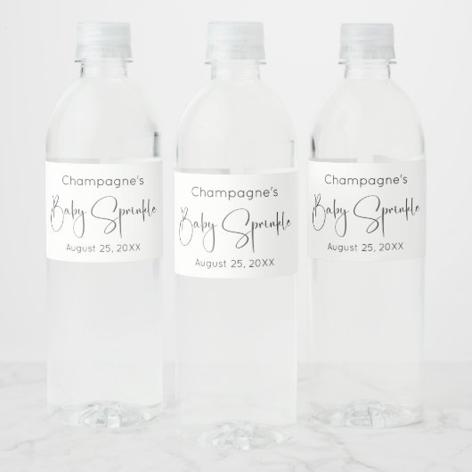 Modern Script Baby Sprinkle Waterfles Etiket (Flessen)