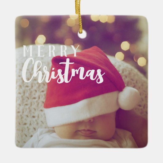 Modern Script Baby's Eerste Kerstfoto Keramisch Ornament (Voorkant)