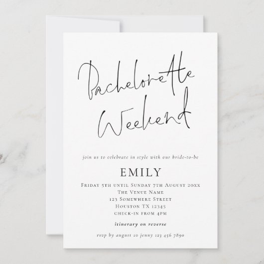 Modern Script Bachelorette Weekend Itinerary Kaart (Voorkant)
