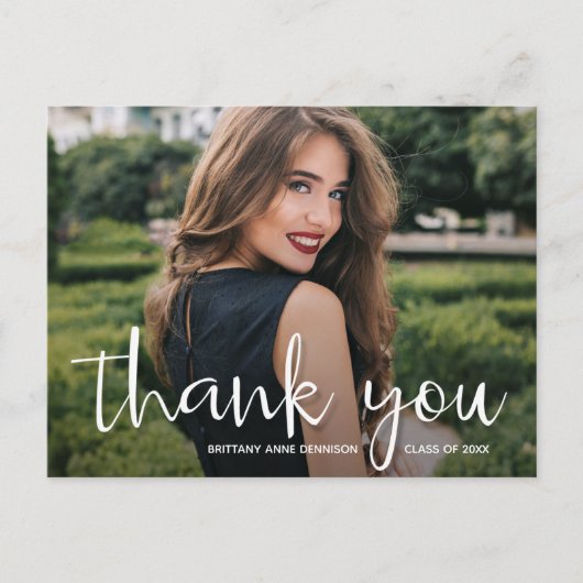 Modern script bedankt foto-Afstuderen Briefkaart (Voorkant)