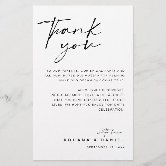 Modern script bedankt je bruiloft-ontvangstkaart (Voorkant)