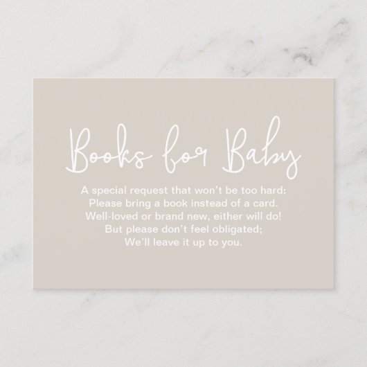 Modern Script Beige Baby shower Book Request Informatiekaartje (Voorkant)