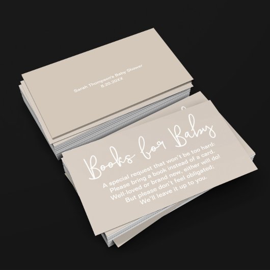 Modern Script Beige Baby shower Book Request Informatiekaartje