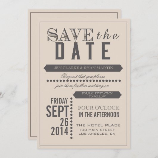 Modern script beige en grijs Save the Date (Voorkant / Achterkant)