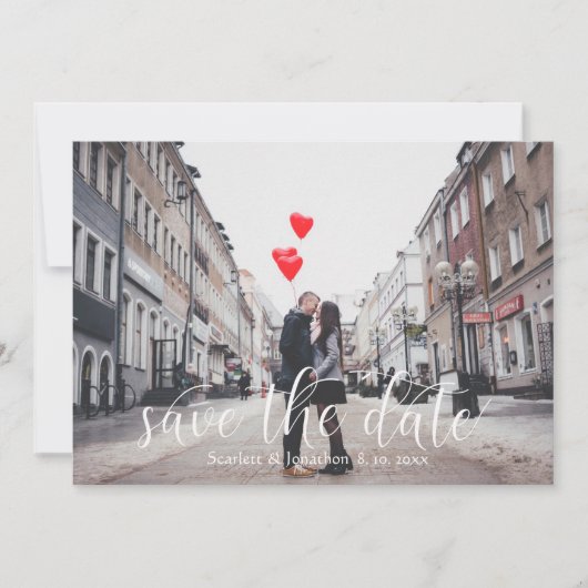 Modern script bewaart de datum-foto-bruiloft save the date (Voorkant)