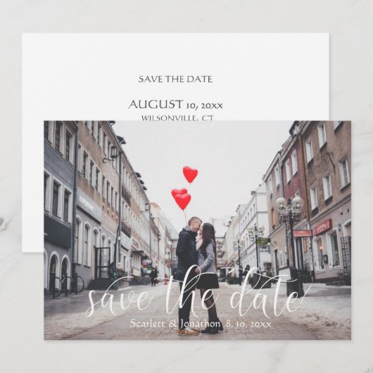 Modern script bewaart de datum-foto-bruiloft save the date (Voorkant / Achterkant)