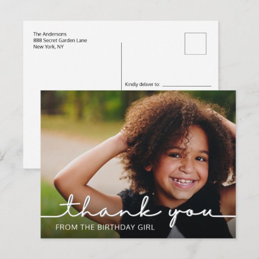 Modern Script Birthday Bedankt Foto Briefkaart (Voorkant / Achterkant)