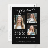 Modern Script Black Afstuderen kondiging Briefkaart (Voorkant / Achterkant)