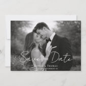 Modern Script Black and White Photo Save the Date (Voorkant)