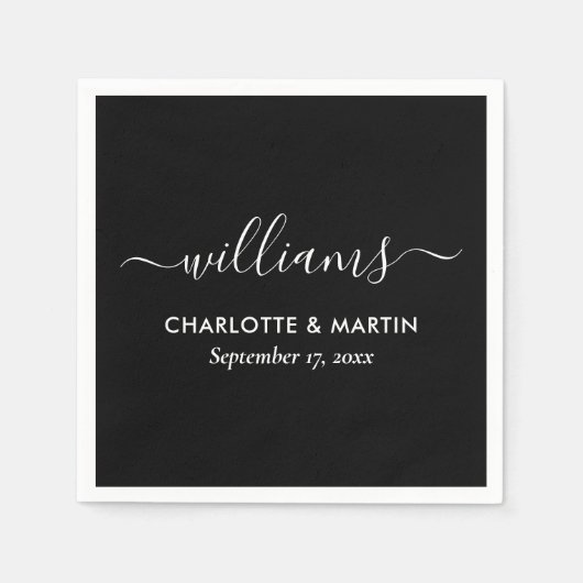 Modern Script Black and White Wedding Servet (Voorkant)