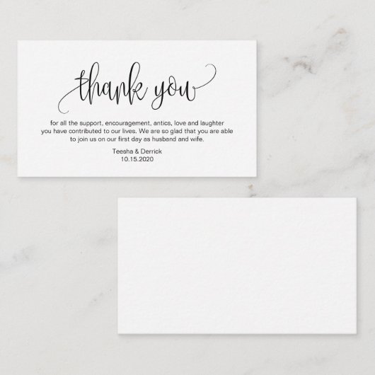 Modern script, Black font, Wedding Hartelijk dank Informatiekaartje (Voorkant / Achterkant)