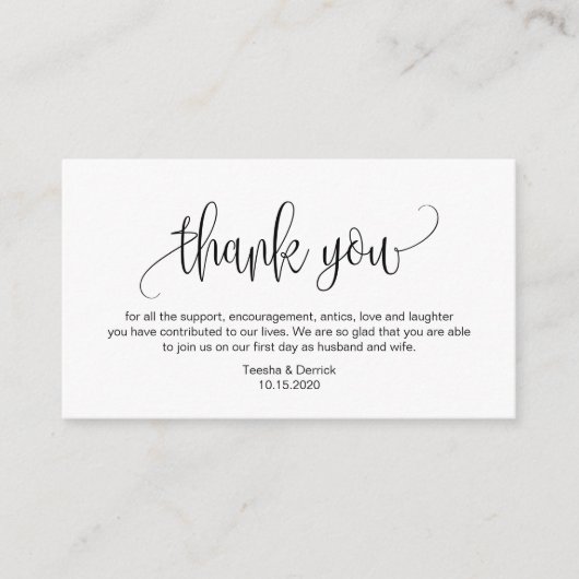 Modern script, Black font, Wedding Hartelijk dank Informatiekaartje (Voorkant)