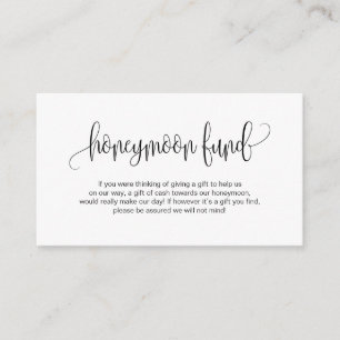Modern script, Black font, Wedding Honeymoon Fund Informatiekaartje