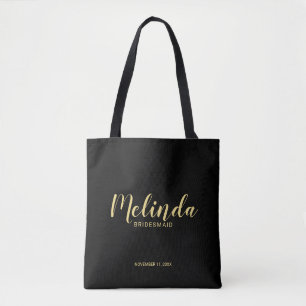 Modern Script Black&Gold Gepersonaliseerde bruidsm Draagtas