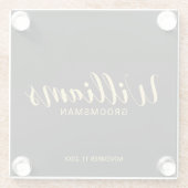 Modern Script Black&Gold Gepersonaliseerde Groomsm Glazen Onderzetter (Achterkant)