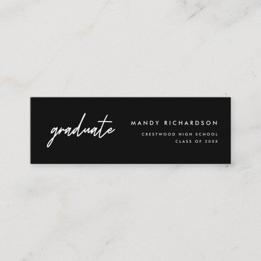 Modern Script Black Graduation Name Card Insert Mini Visitekaartje (Voorkant)