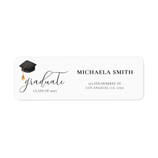 Modern Script Black Pet Afstuderen Retouradres Etiket (Voorkant)