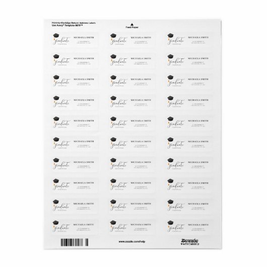 Modern Script Black Pet Afstuderen Retouradres Etiket (Full Sheet)