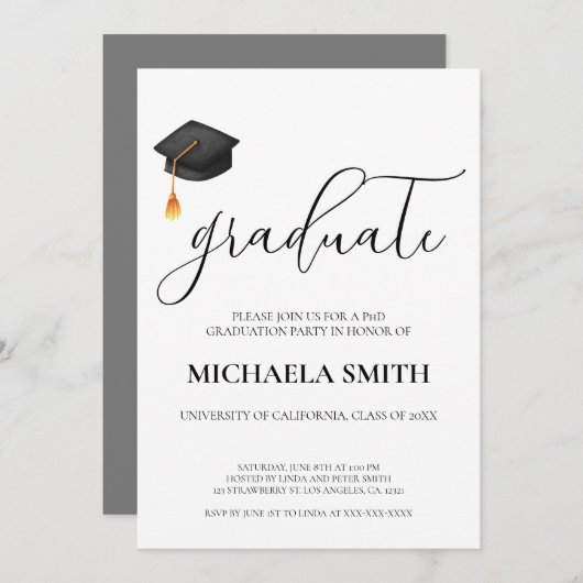 Modern Script Black Pet College Afstudeerfeest Kaart (Voorkant / Achterkant)