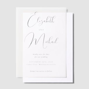 Modern Script Black Wedding Overlay Vellum Uitnodigingen
