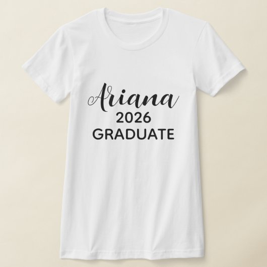 Modern Script Black White 2026 Graduate Name T-shirt (Laagn)