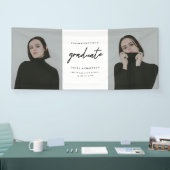 Modern Script Black White 2-Photo Graduation Party Spandoek (Beurs)