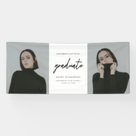 Modern Script Black White 2-Photo Graduation Party Spandoek
