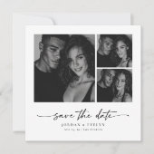 Modern Script Black & White 3 Photo Save the Date (Devant)