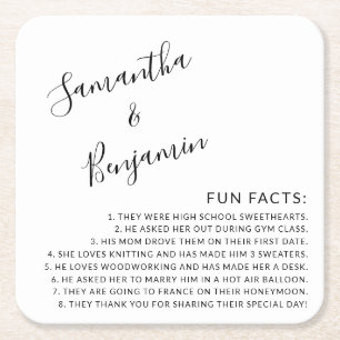 Modern Script Black & White Facts Wedding Vierkante Kartonnen Onderzetter