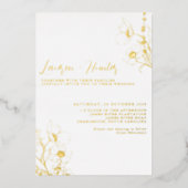 Modern Script Black White Floral Wedding Gold Folie Uitnodiging (Voorkant)