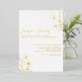 Modern Script Black White Floral Wedding Gold Folie Uitnodiging (Staand Voorkant)