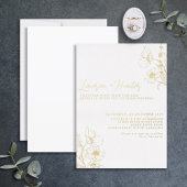 Modern Script Black White Floral Wedding Gold Folie Uitnodiging