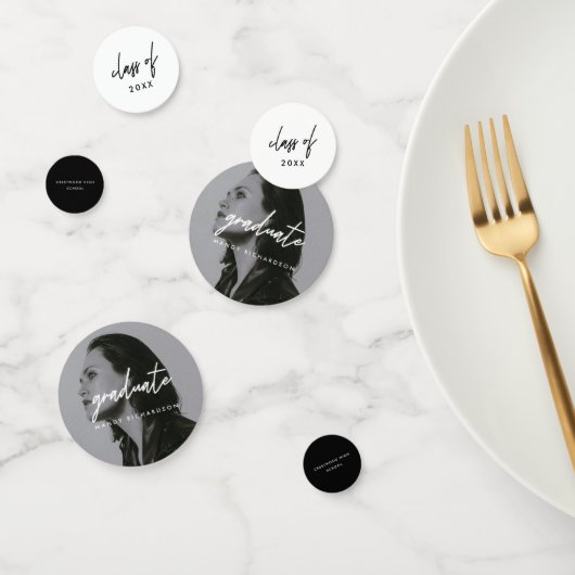 Modern Script Black & White Photo Graduation Party Confetti (Groep)
