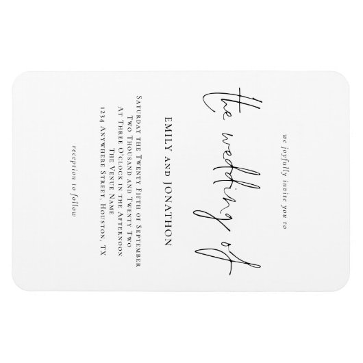 Modern Script Black White Wedding Invite Magnet Magneet (Horizontaal)