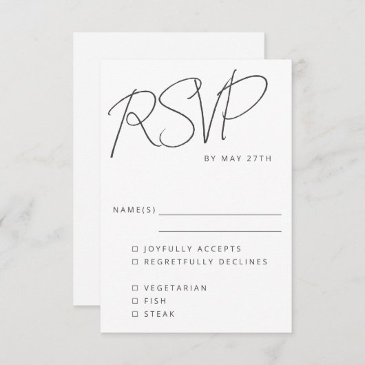 Modern Script Black White Wedding Meal Choice RSVP Kaartje (Voorkant / Achterkant)